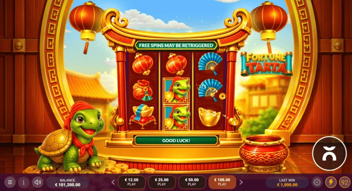 Fortune Tarta – játék képernyő tárcsákkal és teknőssel